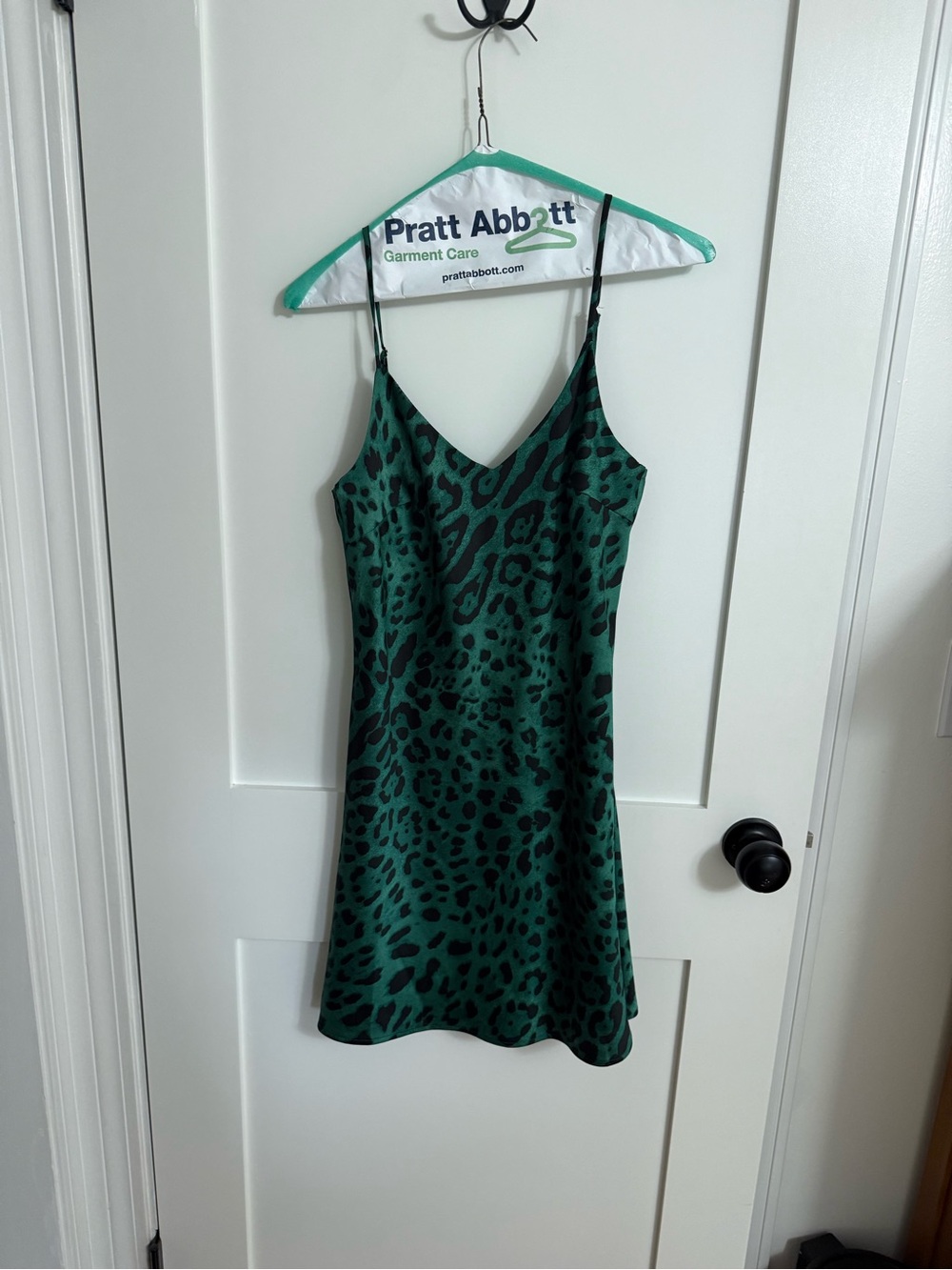 Dressed in LALA Green Leopard Satin Mini Slip Dress and Button Down